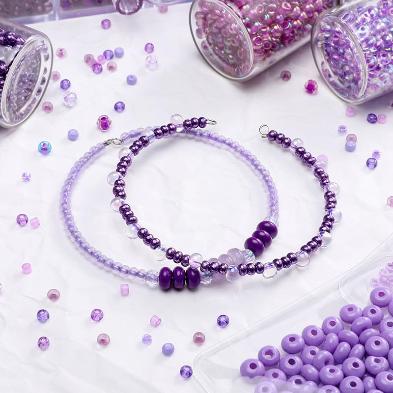 24 Grid Purple Glass Seed Bugle Tube Beads Kit for Jewelry Making DIY Craft - color: purple, size: 24 Grid