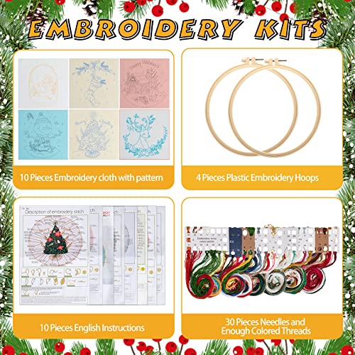 Canlierr 10 Sets Christmas Embroidery Kit, DIY Cross Stitch, Classic Style - style: Classic Style