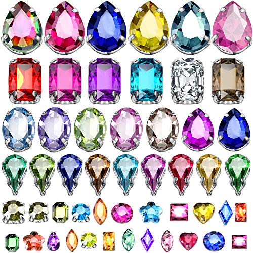WILLBOND 320 Pcs Sew on Rhinestone Acrylic Crystal Gems Mix Shape Mix Size