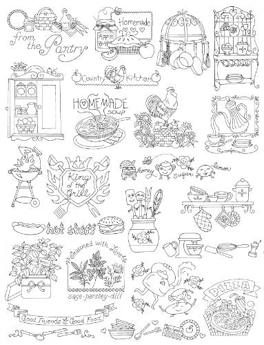 Aunt Martha's 400 Kitchen Designs Embroidery Transfer Pattern Book, Over 25 Iron On Patterns - size: 8.27 x 11.69 inches, style: European