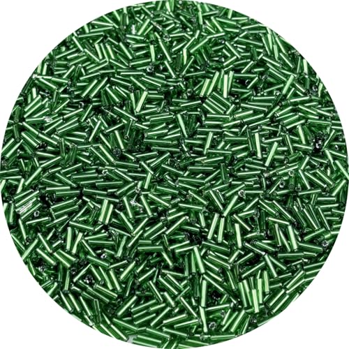 90g Glass Bugle Beads 7x2mm Embroidery Tube Glass Spacer Bulk Small Craft Long Beads for Necklaces Bracelets Earrings DIY Jewelry Making(Dark Green) - color: Dark Green
