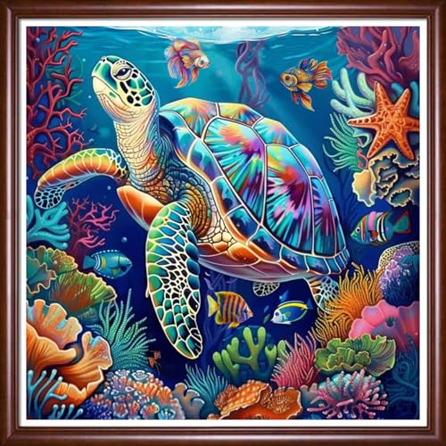 Redxing Stamped Cross Stitch Kits Full Range of Embroidery Starter Kits- Needlepoint Counted Cross Stitch Kits for Beginner Adults 11CT Printed Embroidery Kit-Turtle Underwater World 18x18 inchs - color: DIYArtsKit04