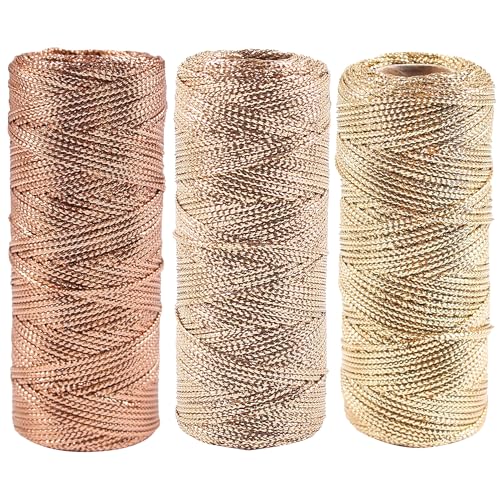 1.5mm Metallic String Decorative Metallic Bakers Twine Metallic Thread Rope for Craft Jewelry Making DIY Christmas Ornament Hanging Decoration, 3 Color C, 330 Yard - color: 3 Color C