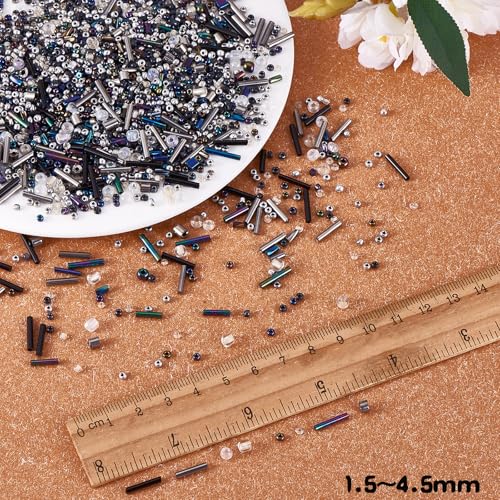 Ornaland Glass Bugle Beads Tiny Long Tube Seed Beads Bulk, Black, 30g - color: Black