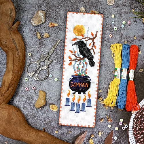 Povitrulya Cross Stitch Bookmark Kit Wheel of the Year: Samhain – Counted DIY Embroidery Set for Adults & Beginners, Witchy Pagan Wiccan Celtic Norse Needlework Gift - color: Samhain