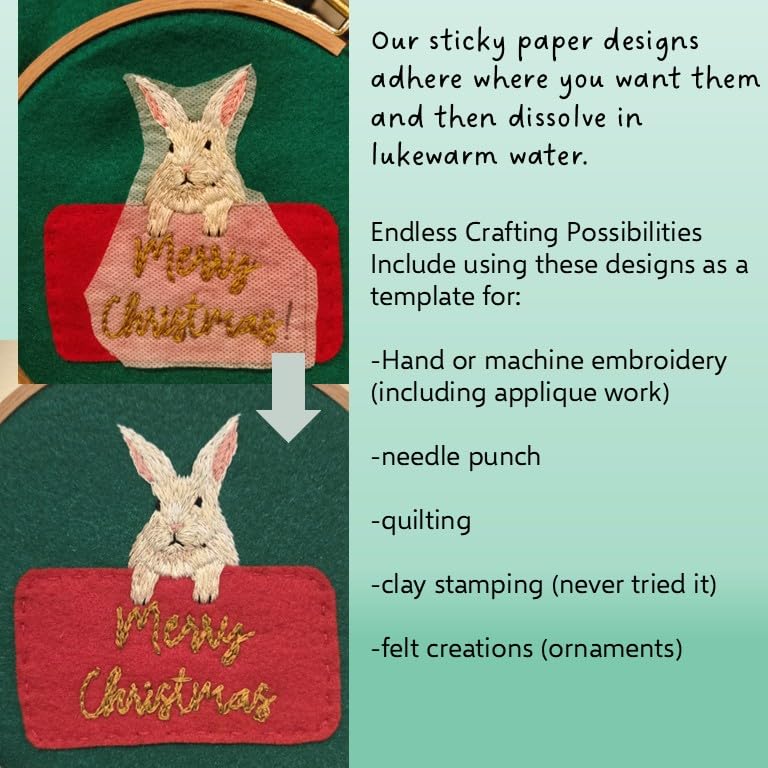 Water Soluble Embroidery Patterns Stabilizers, Stick and Stitch Embroidery Transfers Paper Tear Away Embroidery Stabilizer with Fun Designs for Stitching, Flowers and Animals (DogsCatsBunnies) - color: Snowflakes X3