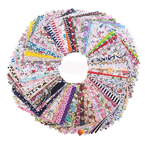 Penta Angel 4 x 4 Inch/10 x 10cm 100 Pieces Assorted Pre-Cut Printing Cotton Cloth Square Bundle Quilt Craft Fabric Patchwork DIY Sewing Scrapbooking Quilting Dot Pattern (100 pcs)