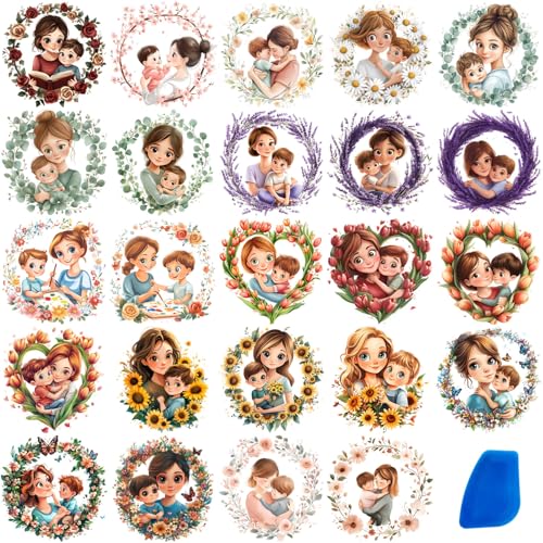 ZMRU 24 Sheets Vintage Mom Rub On Transfers for Crafts, Cold IOD Transfers Stickers for Wood，Furniture Decals, Glass, Porcelain, Leather, Canvas, Fabric Projects,3 * 3inch(Surrounded by Mom) - color: Surrounded by Mom