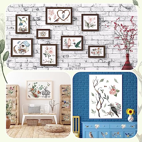 BBTO 12 Sheets Vintage Rub on Transfer for Craft Birdhouse Bird Decals - style: Bird