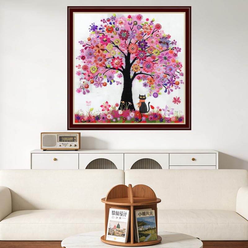 Findvoor Counted Cross Stitch Kits for Adults Full Range of Cross Stitching Embroidery Unprinted Pattern for Beginners, 11CT Needlepoint Cross-Stitch Patterns Embroidery Kits-Flower Cat 18×18 inch - color: ColourSet08