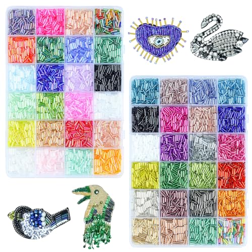 SONGIN 8640Pcs Glass Bugle Beads Kit, 2 * 7mm Tube Beads, Silverlined & Iridescent Craft Bead, 48 Colors Long Tube Bead for Jewelry Making, Embroidery, Crafts & DIY Projects - color: Colorful 01