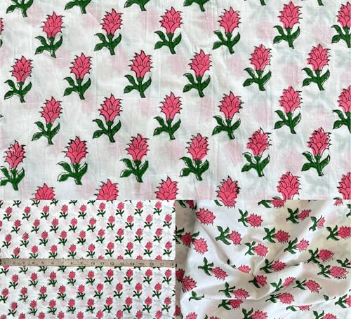 100% Cotton Fabric by the Yard, Hand Block Print Fabric for Sewing RB-187 - color: Rb-187 White, size: 1 Yard pre cut