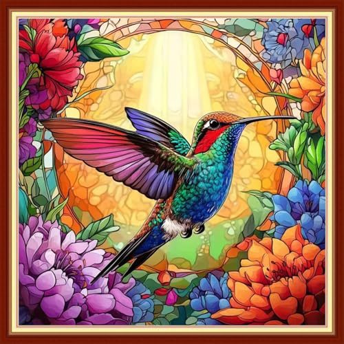 DMCVIVR Stamped Cross Stitch Kits for Beginners Adults Needlepoint Kits for Beginners Embroidery Kits for Adults Crossstitch Kit for Beginners 11CT-Hummingbirds Collect Honey 18x18 inchs - color: ColorNice13