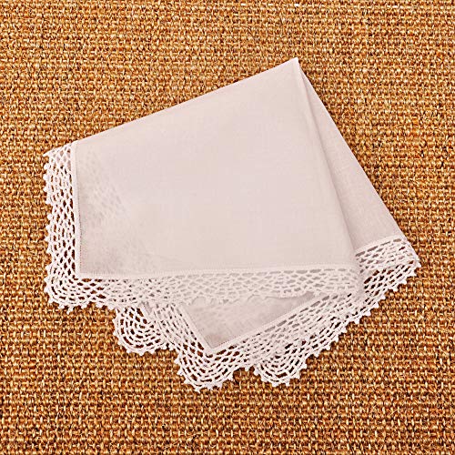 Milesky White Wedding Handkerchief Pure Cotton, Soft Ladies Hanky with Crochet Lace - color: Ch01