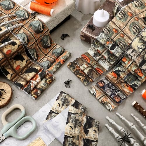 Hosuly 40 Pcs Halloween Fabric Jelly Gothic Quilting Strips Roll - color: Retro Halloween
