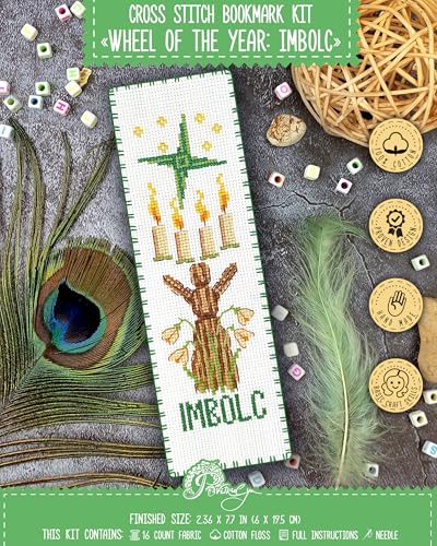 Povitrulya Cross Stitch Bookmark Kit “Imbolc“ – Counted DIY Embroidery Set for Adults & Beginners, Saint Brigid Pagan Irish Gaelic Druid Witchy Spring Craft Gift - color: Imbolc