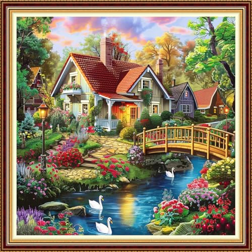 Fanxvivy Stamped Counted Cross Stitch Kits for Adults Printed Cross-Stitch Patterns 11CT Stamped or Counted Cross Stitching Embroidery Kit Needlepoint Kits-Swan Lake Homeland 18x18 inch - color: Artkits15
