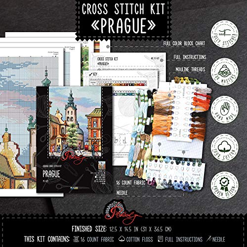 Hand Embroidery Kit 'Prague' Cross Stitch City Landscape Counted Pattern - color: Prague