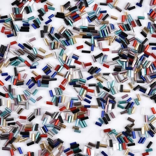 1900pcs 2x5mm Multicolor Sparkle Glass Bugle Beads Tube Seed Beads for Earring Bracelet Necklace Jewelry DIY Craft Making - color: Multicolor 2x5mm
