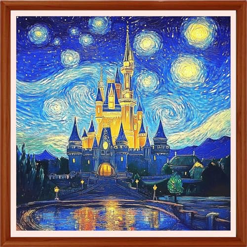 Redxing Counted Cross Stitch Kit for Beginners,Unprinted Needlepoint Kits for Beginners Cross Stitching Embroidery Kit 11CT Stitches kit-Van Gogh Starry Night Castle 18x18 inch - color: Setpattern11