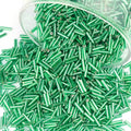 4000 Pcs Bright Green Glass Bugle Beads, 2 x 7 mm Embroidery Beads, Small Long Tube Seed Beads for Embroidery Craft Jewelry Making - color: Bright Green