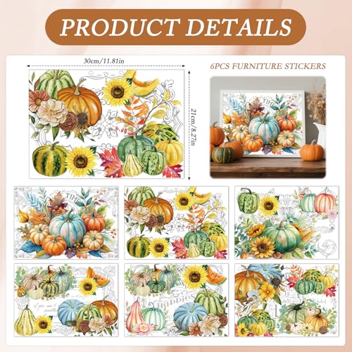 Wxiben Fall Rub on Transfers for Craft - Pumpkin Rub on Transfer Stickers Vintage Autumn Leaves Sunflower Furniture Decals for Thanksgiving Harvest Wood Scrapbook DIY Crafts Home Office Decor - style: Autumn Pumpkin