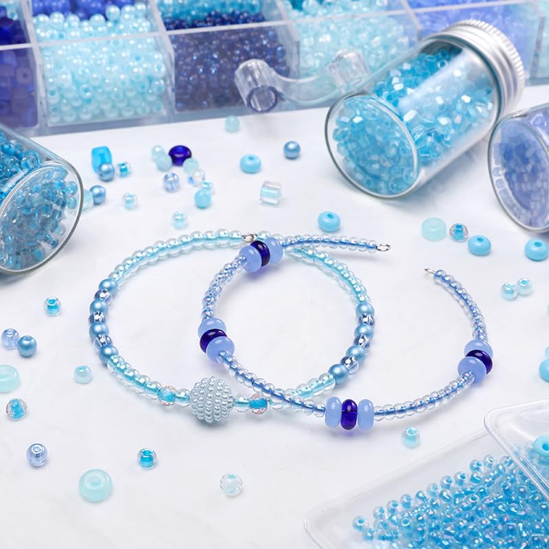 24 Grid Blue Glass Seed Bugle Tube Beads Kit for Jewelry Making DIY Craft - color: Blue, size: 24 Grid