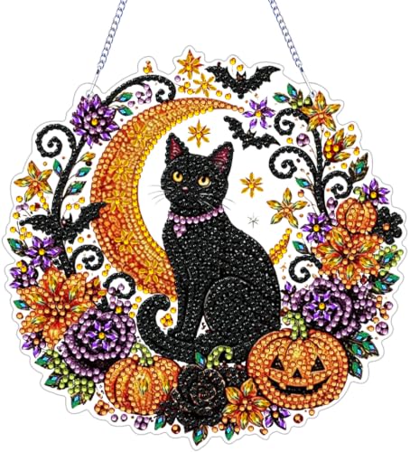 ARPADAMO Black Cat Diamond Art Kits for Adults, Acrylic Hanging Suncatcher - color: DP05092