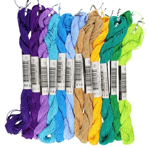 KCS 328 Yards(300 Meters) Mercerized Pearl Cotton Crochet Needlepoint Thread,Size 5, 12 skeins,Mixed Color 14 - color: 12color14, size: 12 skeins