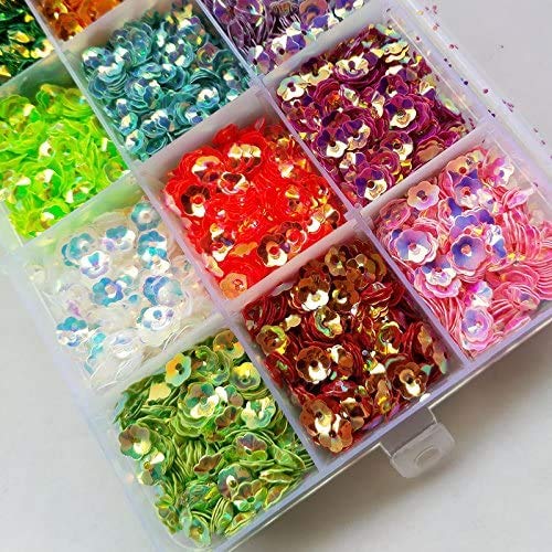 Chenkou Craft 7500pcs Sequins, 6mm Rainbow AB Flower Cup, 15 Colors, for Wedding, Christmas Clothes, Jewelry, 1 Box