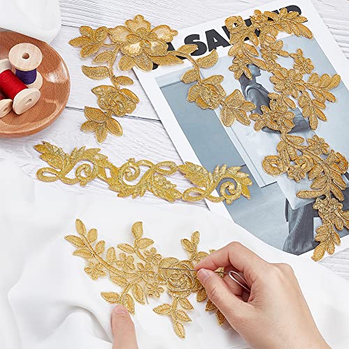 NBEADS 8 Pcs Embroidery Lace Patches,4 Styles Flower & Leaf Patches Iron on Sew on Patches Golden Floral Lace Appliques for Wedding Dress Decoration Repair Clothing Backpacks Jeans - color: Golden Floral 8 Pcs