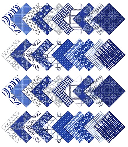 Soimoi Precut 10-inch Japanese Sashiko Prints Cotton Fabric Bundle Quilting Squares Charm Pack DIY Patchwork Sewing Craft- White & Blue - size: 10x10 Inches