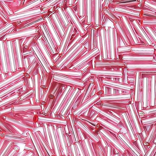 4200pcs Glass Bugle Beads, Mini Long Tube Seed Beads Bulk, Tiny Small Loose Spacer Embroidery Beaded for Bracelets Jewelry Making Sewing, Crafts, Christmas Ornaments, 2×6mm, Pink - color: Light pink