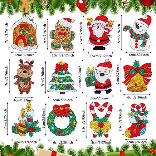 Junkin 12 Pcs Christmas Diamond Art Painting Keychain Ornaments 5d, Cute
