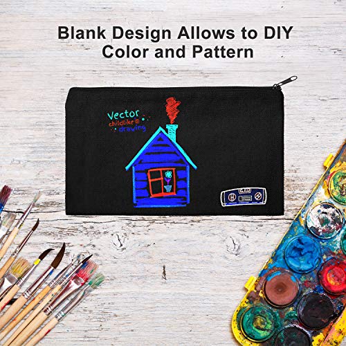 Gejoy 10 Pack Blank Canvas Cosmetic Bags Zipper Pouch DIY,S,Black - color: Black, size: Small