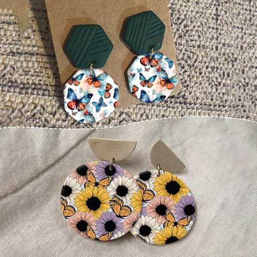 Polymer Clay Transfer Paper, 10 Pcs Sunflowers Pattern Shape Water Soluble Transfer Sheet for Polymer Clay Earrings Jewelry Making Disposable Stickers DIY Crafts 5.82X3.93 inch - color: Sunflowers