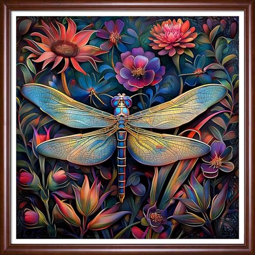 Redxing Stamped Cross Stitch Kits Full Range of Embroidery Starter Kits- Needlepoint Counted Cross Stitch Kits for Beginner Adults 11CT Printed Embroidery Kit-Dragonfly Flowers 18x18 inchs - color: DIYArtsKit08