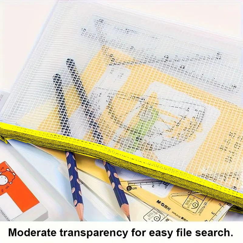 Mesh Zipper Pouch Bag,A3 Zipper Bag for Organizing Storage, Waterproof Zipper Pouch, 17" x 12"/44cm x 32cm, File Bag for School and Office Supplies (Yellow) - color: Yellow