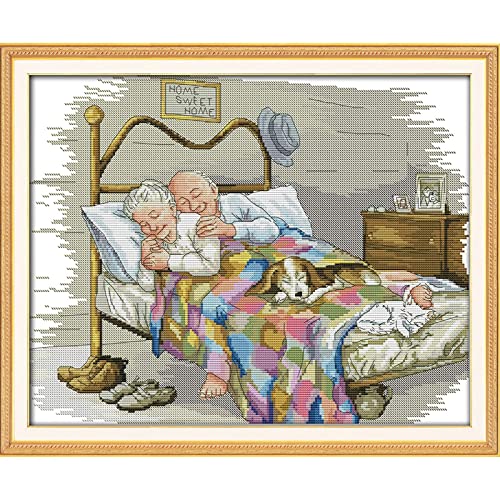 CROSSDECOR Stamped Cross Stitch Kits Full Range of Patterns Embroidery Starter Kits for Beginners， Printed Cross-Stitch Sets for Home Decor DIY 14CT 2 Strands - The Old Married Couple - color: The old married couple