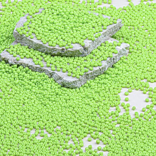 Legefo 4mm Glass Seed Beads Bulk, Bright Green 6/0 Small Mini Pony Seed Beads, Tiny Round Craft Bead for Bracelet Necklace Wrist Jewelry Making Beading Weaving DIY Crafts Supplies, 1000pcs - color: Bright Green