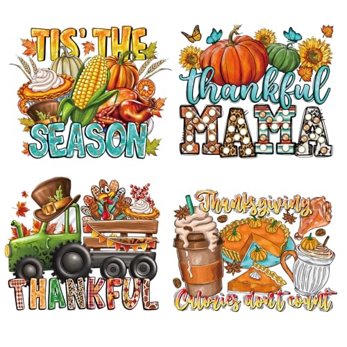Fall Heat Transfers Iron On Patches for Clothing Autumn Thanksgiving Day Iron on Stickers Pumpkin Turkey Iron On Vinyl Stickers for t-Shirt Hoodies Bags Fabric Decorations 6 Large Appliques - color: Fall Heat Transfers