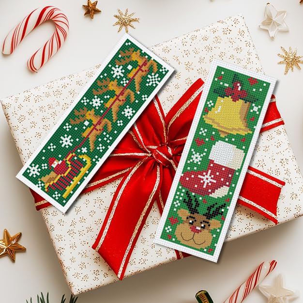 INFUNLY 6pcs Christmas Cross Stitch Bookmark Kits Snowman Embroidery Bookmark Kit with Instructions Santa Claus Handmade Cross Stitch Set Pre-Printed Deer DIY Bookmark-Kits for Adults Book Lovers - style: Christmas Snowman