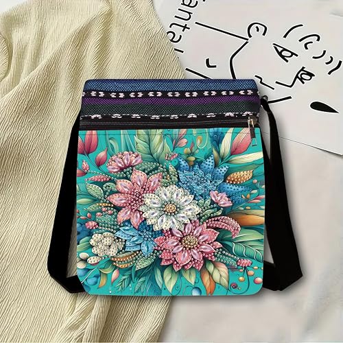 LSQFS Diamond Painting Crossbody Bag, DIY 5D Diamond Art Kits for Adults, PU Leather Art Bag with Adjustable Strap, Flower Pattern Gem Art for Adults, Craft Kits for Adults Women - color: Flowers 5