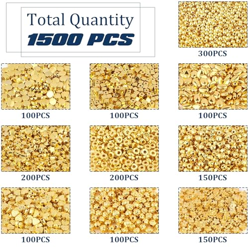 DECYOOL 1500Pcs 10 Styles Gold Spacer Beads for Jewelry Making