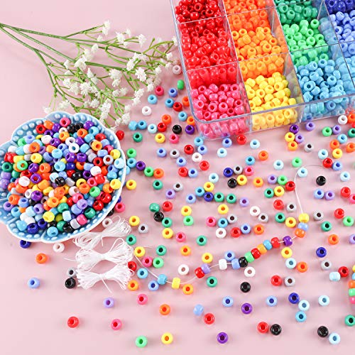 2600+pcs Pony Beads Kit 18 Color Rainbow Plastic Multicolor Pony Bead Bulk with Elastic String Hair Beads DIY Crafts Jewelry Making Kit for Bracelets Necklaces Key Chain - color: Solid Pony Beads
