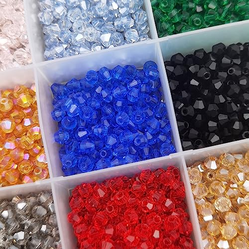 INSPIRELLE 2400pcs 4mm Bicone Beads Faceted Crystal Glass Briolette Beads - color: Transparent (AB) Colors