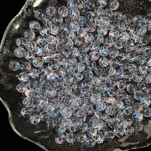 8mm Hand-Drawn Glass Beads Bulk 200pcs Blue Pink Round - color: Blue&Pink 8mm