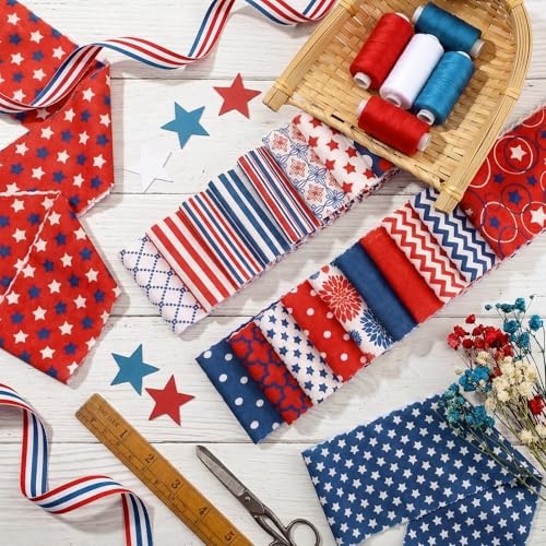 Hosuly 40 Pcs Patriotic Quilting Fabric 2.55" Red White Blue Jelly Fabric - color: 4th of July