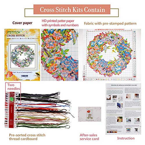 ITSTITCH Printed Cross Stitch Kits 11CT 26X25 inch 100% Cotton Holiday Gift DIY Embroidery Starter Kits Easy Patterns Embroidery for Girls Crafts DMC Stamped Supplies Needlework Art of Hummingbirds - color: Stamped 25.6x25 inch