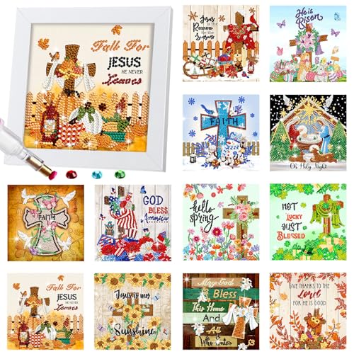 Trandraft 13 Pcs Christian Cross Holiday Small Diamond Art Kits for Adults - style: Bible Cross